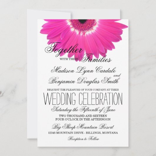Hot Pink Gerber Daisy Flower Wedding Invitations Kaart (Voorkant)