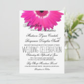Hot Pink Gerber Daisy Flower Wedding Invitations Kaart (Staand voorkant)