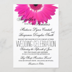 Hot Pink Gerber Daisy Flower Wedding Invitations Kaart