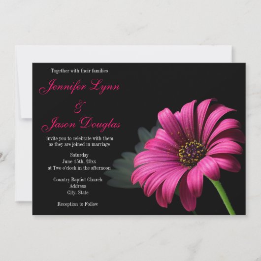 Hot Pink Gerber Daisy Flower Wedding Invitations Kaart (Voorkant)
