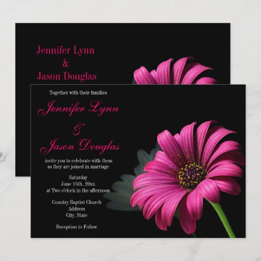 Hot Pink Gerber Daisy Flower Wedding Invitations Kaart (Voorkant / Achterkant)