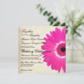 Hot Pink Gerber Daisy Rustic Wedding Invitations Kaart (Staand voorkant)
