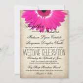 Hot Pink Gerber Daisy Rustic Wedding Invitations Kaart (Voorkant)