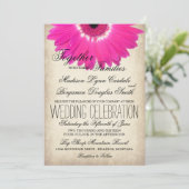 Hot Pink Gerber Daisy Rustic Wedding Invitations Kaart (Staand voorkant)