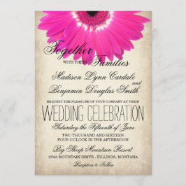 Hot Pink Gerber Daisy Rustic Wedding Invitations Kaart