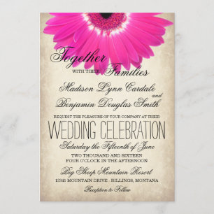 Hot Pink Gerber Daisy Rustic Wedding Invitations Kaart