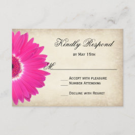 Hot Pink Gerber Daisy Rustic Wedding RSVP-kaarten RSVP Kaartje