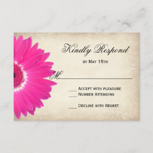 Hot Pink Gerber Daisy Rustic Wedding RSVP-kaarten RSVP Kaartje