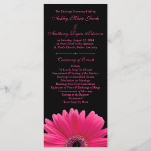 Hot Pink Gerbera Daisy Black Wedding Programma Programmakaart