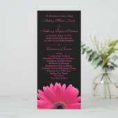 Hot Pink Gerbera Daisy Black Wedding Programma Programmakaart (Staand voorkant)