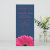 Hot Pink Gerbera Daisy Navy Blauw Trouwprogramma Programmakaart (Staand voorkant)