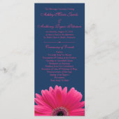 Hot Pink Gerbera Daisy Navy Blauw Trouwprogramma Programmakaart (Voorkant)