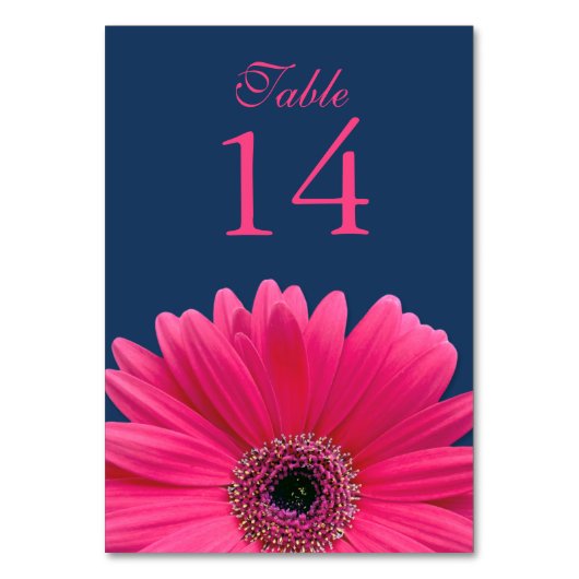 Hot Pink Gerbera Daisy Navy Blauwe bruiloft Kaart (Voorkant)