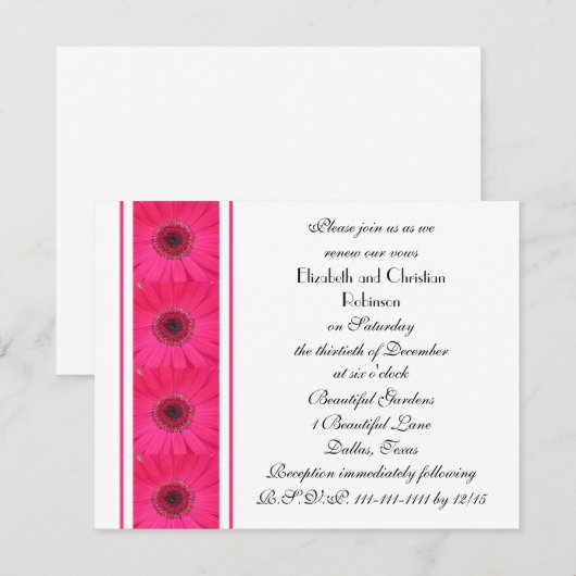 Hot Pink Gerbera Daisy op White Vow Vernieuwing Kaart (Voorkant / Achterkant)