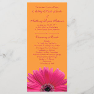 Hot Pink Gerbera Daisy Sinaasappel huwelijksprogra Programmakaart