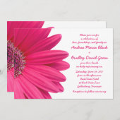 Hot Pink Gerbera Daisy White Wedding Invitation Kaart (Voorkant / Achterkant)