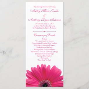 Hot Pink Gerbera Daisy White Wedding Programma Programmakaart