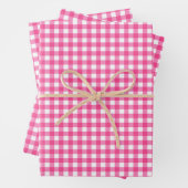 Hot Pink Gingham Check Patroon Inpakpapier Vel (In situ)