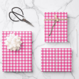 Hot Pink Gingham Check Patroon Inpakpapier Vel