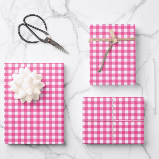 Hot Pink Gingham Check Patroon Inpakpapier Vel (Voorkant)