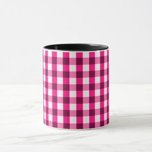 Hot Pink Gingham Patroon Mok (Midden)