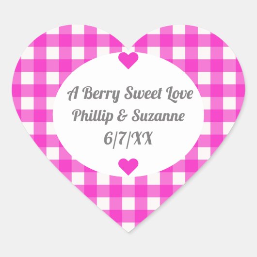Hot Pink Gingham Wedding Favor Jelly Jar Labels (Voorkant)