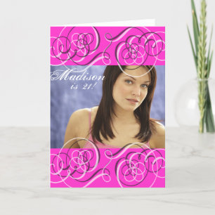 Hot Pink Girl's 21st Birthday Party Foto Kaart