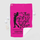 Hot Pink - Girl's Got Drive! -Custom Golfhanddoek (Insitu)