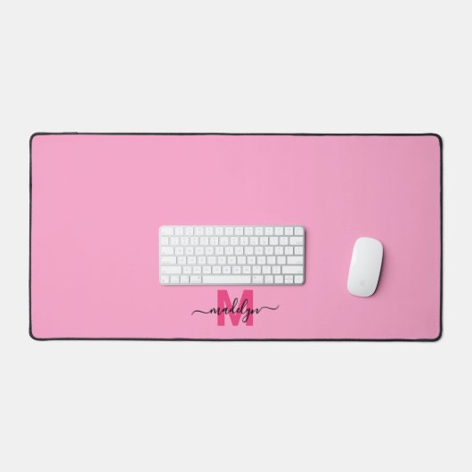 Hot Pink Girly Moderne naam Monogram Bureaumat (Keyboard & Muis)
