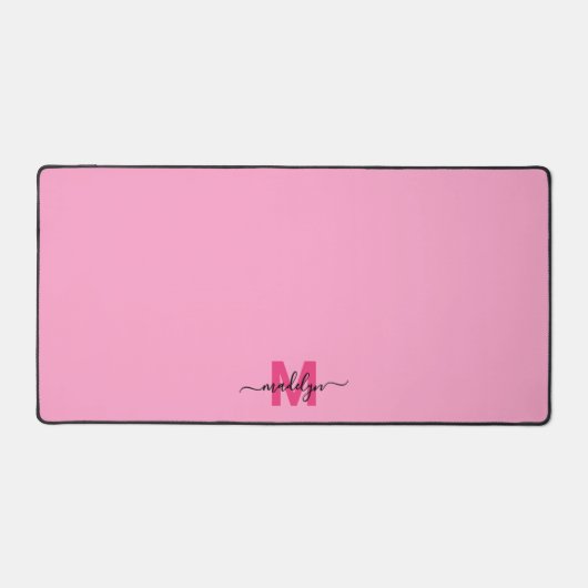 Hot Pink Girly Moderne naam Monogram Bureaumat (Voorkant)