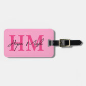 Hot Pink Girly Monogram Naam Bagagelabel (Voorkant horizontaal)