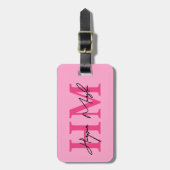 Hot Pink Girly Monogram Naam Bagagelabel (Voorkant verticaal)