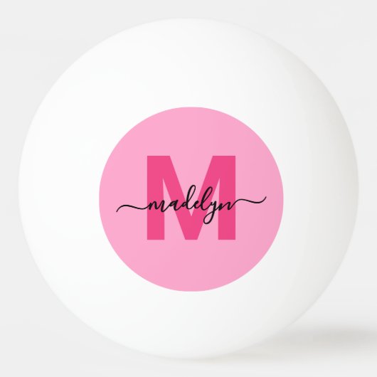 Hot Pink Girly Monogram Naam Pingpongbal (Achterkant)