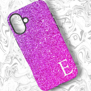 Hot Pink Girly Printed Glitter Schattige Monogram iPhone 16 Plus Hoesje