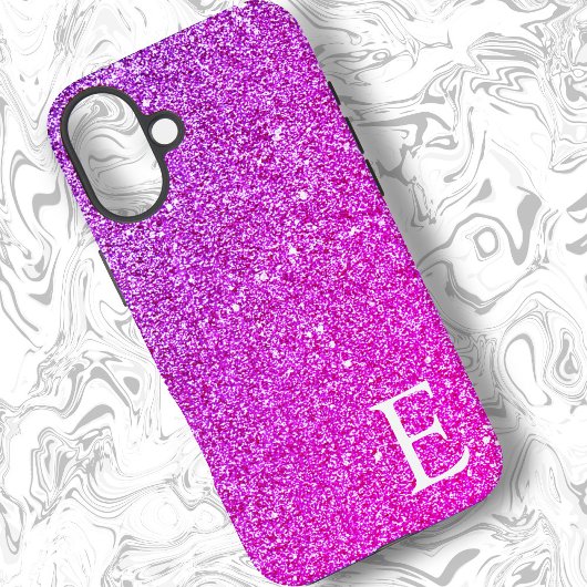 Hot Pink Girly Printed Glitter Schattige Monogram Case-Mate iPhone Case