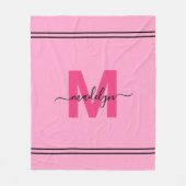 Hot Pink Girly Script Naam Monogram Fleece Deken (Voorkant)