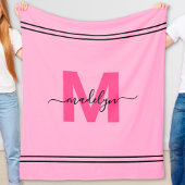 Hot Pink Girly Script Naam Monogram Fleece Deken