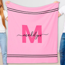 Hot Pink Girly Script Naam Monogram Fleece Deken