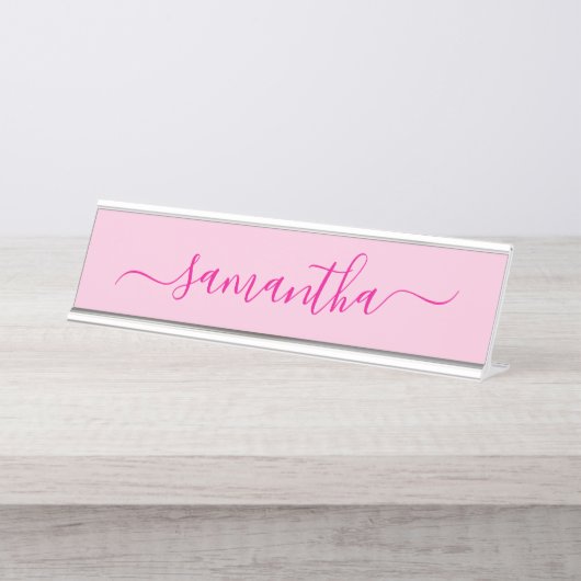Hot Pink Girly Signature Bureau Naambordje (Voorkant)