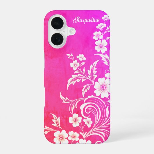 Hot Pink Glam Floral Swirl iPhone 16 Hoesje (Achterkant)