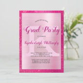 Hot Pink Glam Fun Diamond Sparkle Graduding Party Kaart (Staand voorkant)