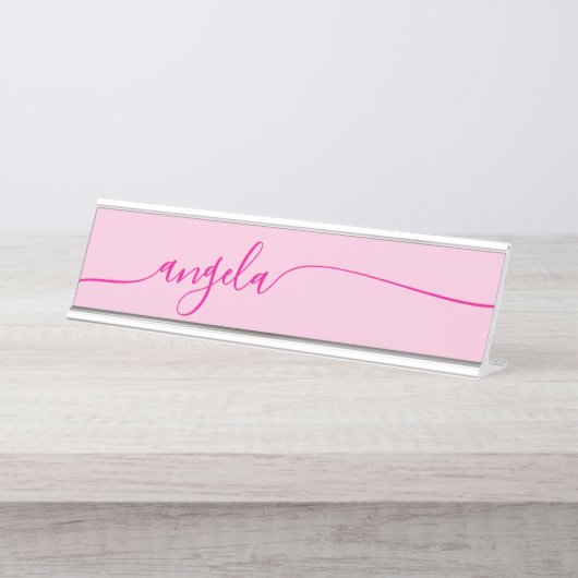 Hot Pink Glam-handtekening Bureau Naambordje (Voorkant)