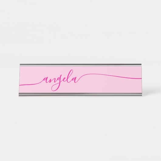 Hot Pink Glam-handtekening Bureau Naambordje (Voorkant)