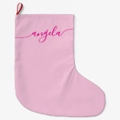 Hot Pink Glam Handtekening Gecentreerde naam Grote Kerstsok (Voorkant)