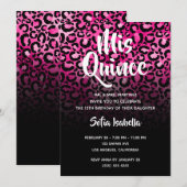 Hot Pink Glam Leopard Spots Black Ombre Mis Quince Kaart (Voorkant / Achterkant)