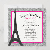 Hot Pink Glam Paris Gedekte Faux Glitter Sweet 16 Kaart (Voorkant)