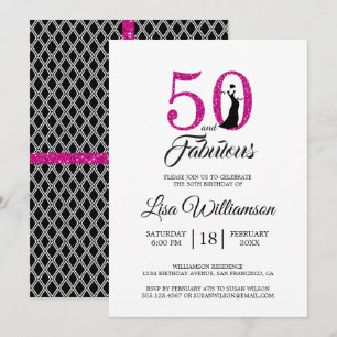 Hot Pink Glitter 50 Fabulous   50e verjaardag Kaart