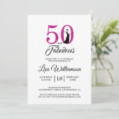 Hot Pink Glitter 50 Uitstekend | 50ste verjaardag Kaart (Staand voorkant)