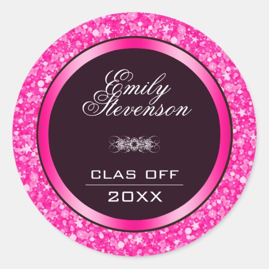 Hot Pink Glitter- Afstuderen Ronde Sticker (Voorkant)