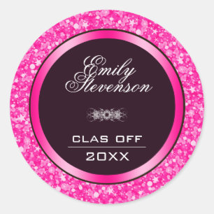 Hot Pink Glitter- Afstuderen Ronde Sticker
